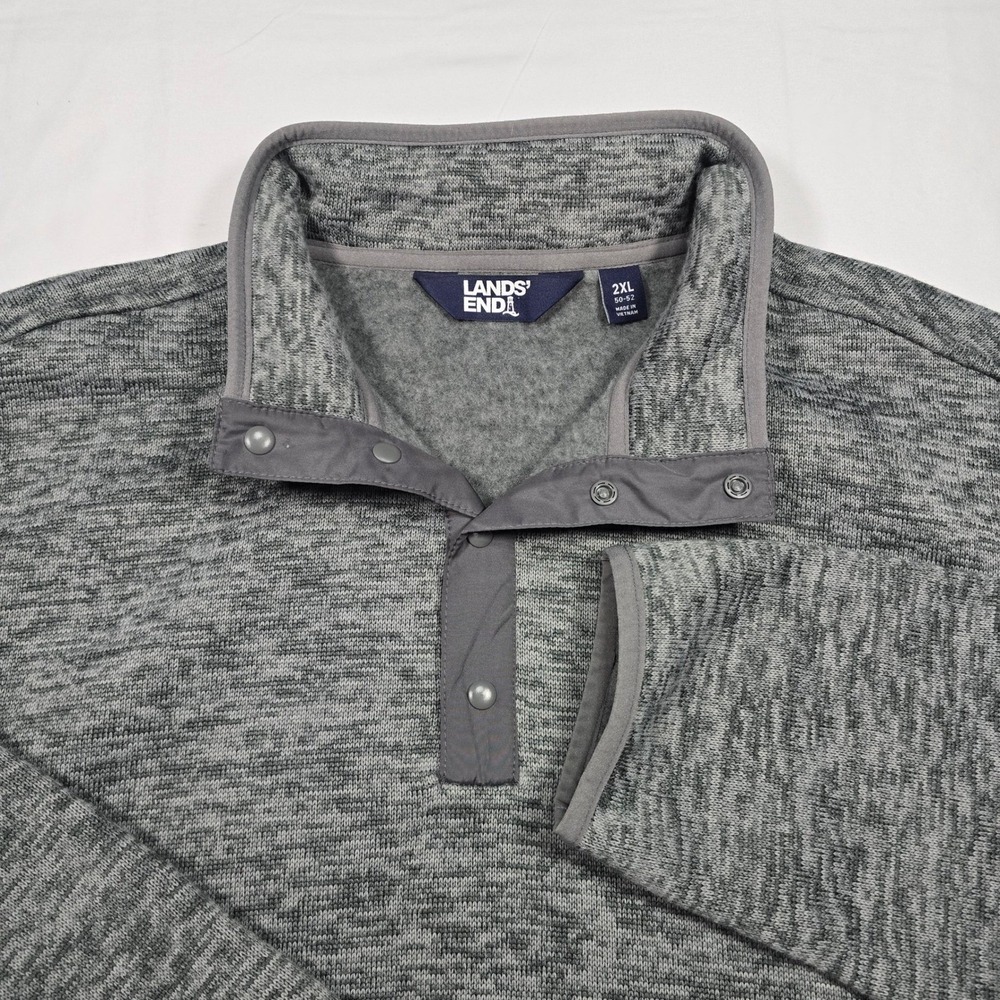 Lands End Mens 2XL Gray Sweater‎ Fleece Snap Neck Pullover Jacket Heathered